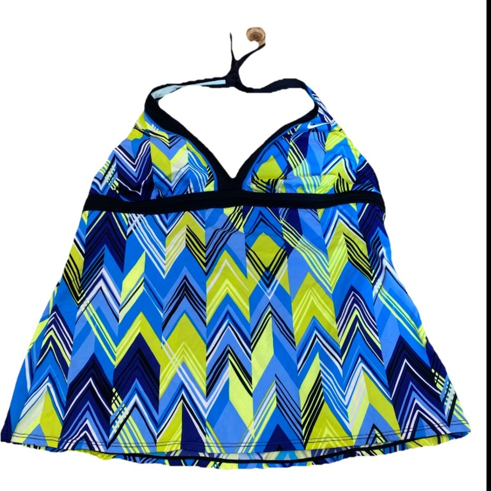 Nike Tankini Swim Suit Top Womens 16 Aqua Blue Lime Green Halter Triangle Padded